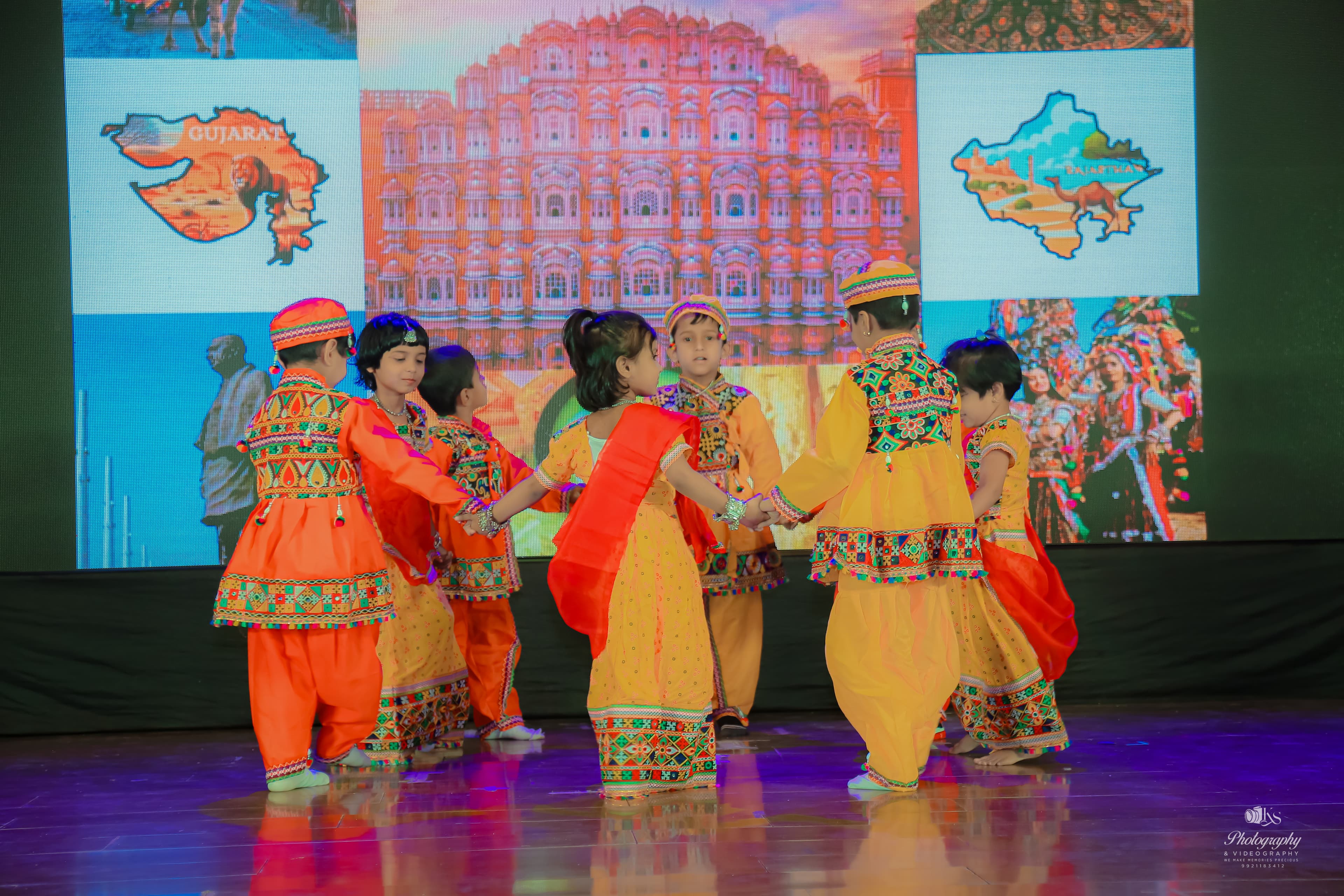 Children performing Gujarat dance at Annual Day 2025