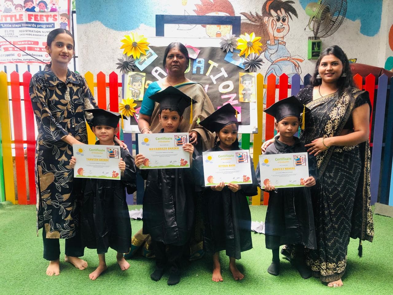Graduation day certificate celebration at Little Feet's Pre School